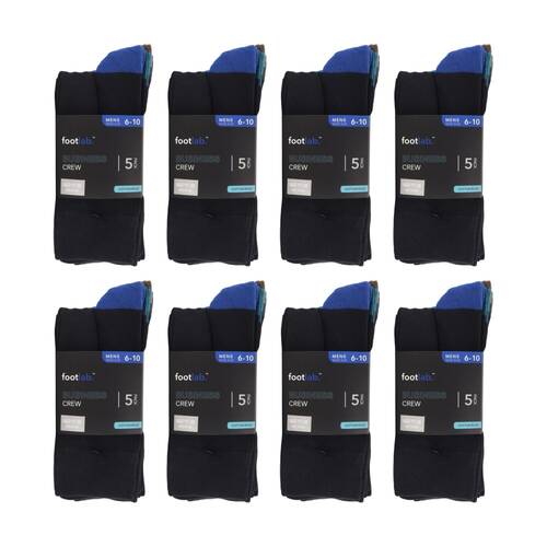 8x 5PK Footlab Mens Business Crew Socks Size 6-10 Cotton Black W/ Colour Heel