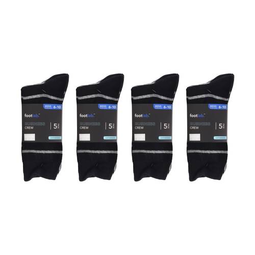 4x 5PK Footlab Mens Business Crew Socks Size 6-10 Cotton Rich Black W/ Stripe