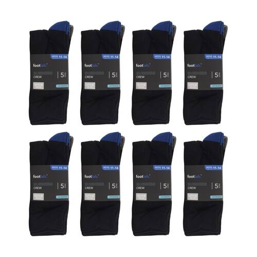 8x 5PK Footlab Mens Business Crew Socks Size 11-14 Cotton Black W/ Colour Heel