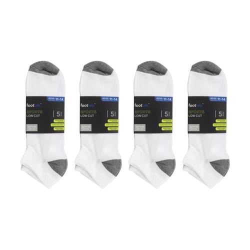 4x 5PK Footlab Men's Socks Sports Low Cut Breathable Shoe Size 11-14 White