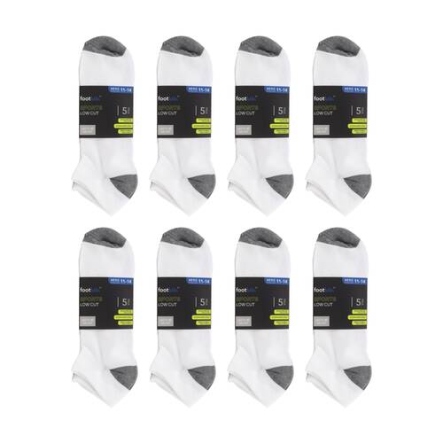 8x 5PK Footlab Men's Socks Sports Low Cut Breathable Shoe Size 11-14 White
