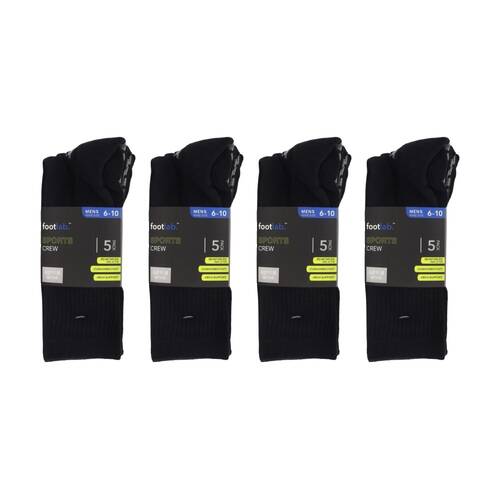 4x 5PK Footlab Men's Socks Sports Crew W/ Arch Support Shoe Size 6-10 Black