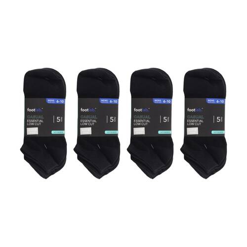 4x 5PK Footlab Socks Casual Essential Low Cut Mens Shoe Size 6-10 Black