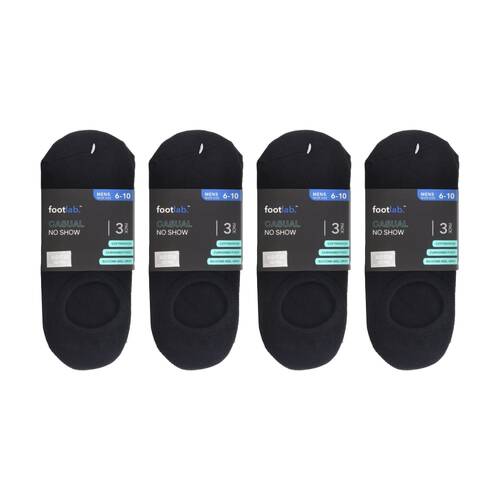 4x 3PK Footlab Mens Casual No Show Cotton Rich Socks Shoe Size 6-10 Black
