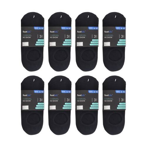 8x 3PK Footlab Mens Casual No Show Cotton Rich Socks Shoe Size 6-10 Black