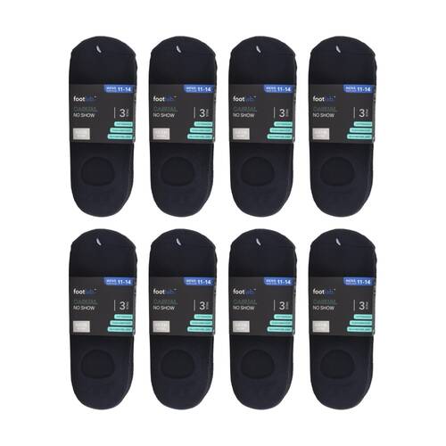 8x 3PK Footlab Mens Casual No Show Cotton Rich Socks Shoe Size 11-14 Black