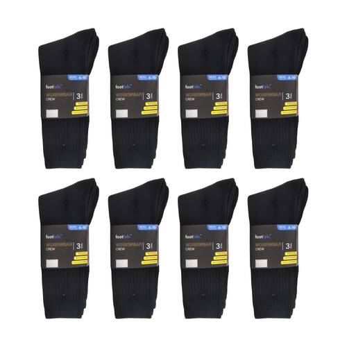 8x 3PK Footlab Mens Comfy Workwear Crew Socks Shoe Size 6-10 Black