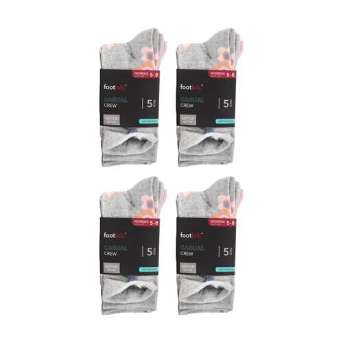 4x 5PK Footlab Women's Casual Crew Socks Shoe Size 5-8 Cotton Rich