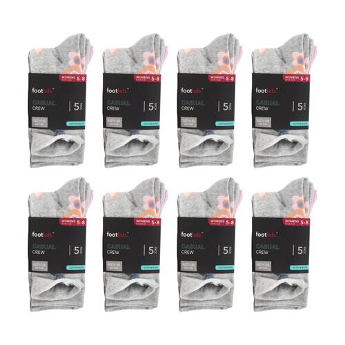 8x 5PK Footlab Women's Casual Crew Socks Shoe Size 5-8 Cotton Rich