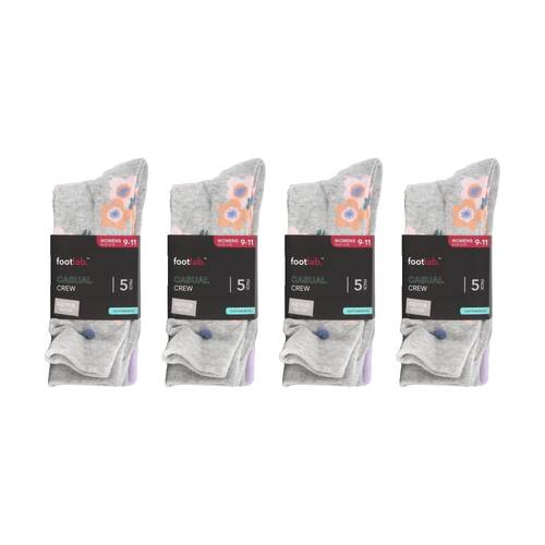 4x 5PK Footlab Women's Socks Casual Crew Shoe Size 9-11 With Motif