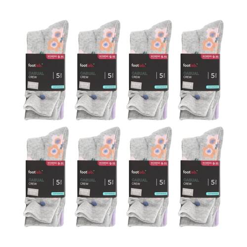 8x 5PK Footlab Women's Socks Casual Crew Shoe Size 9-11 With Motif