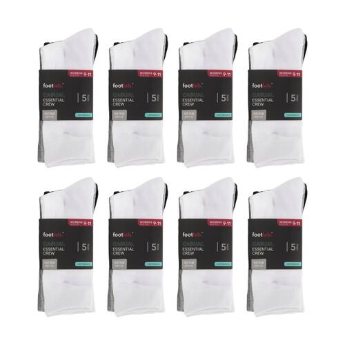 8x 5PK Footlab Women's Socks Casual Essential Crew Shoe Size 9-11 White