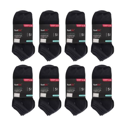 8x 5PK Footlab Casual Essential Low Cut Socks Women's Shoe Size 5-8 Black