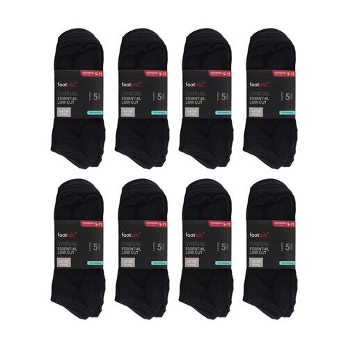 8x 5PK Footlab Women's Socks Casual Essential Low Cut Shoe Size 9-11 Black