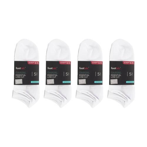 4x 5PK Footlab Women's Socks Casual Essential Low Cut Shoe Size 9-11 White