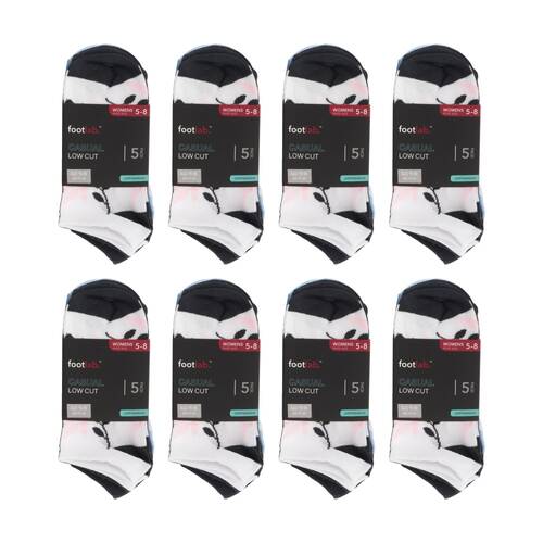 8x 5PK Footlab Women's Socks Casual Low Cut With Design Shoe Size 5-8