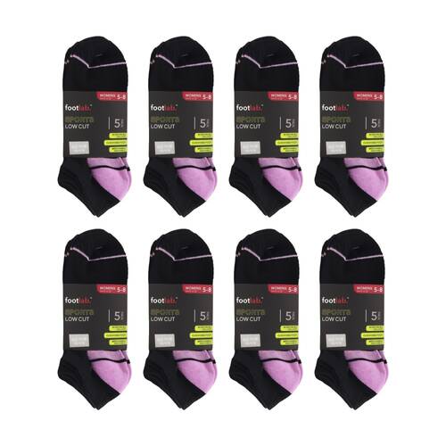 8x 5PK Footlab Sports Low Cut Socks Women's Shoe Size 5-8 Black