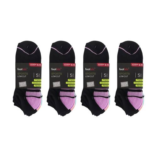 4x 5PK Footlab Women's Socks Sports Low Cut Shoe Size 9-11 Black