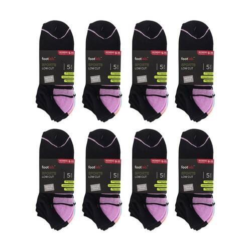 8x 5PK Footlab Women's Socks Sports Low Cut Shoe Size 9-11 Black
