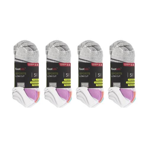 4x 5PK Footlab Women's Socks Sports Low Cut Breathable Shoe Size 5-8 White