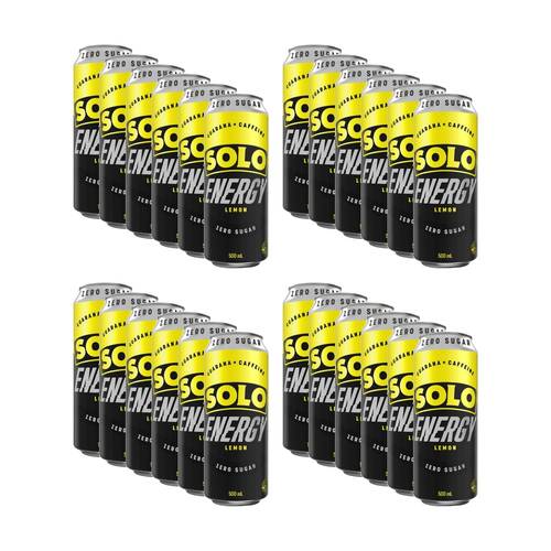 24PK Schweppes Solo Guarana Energy Drink Lemon Zero Sugar Can 500ml