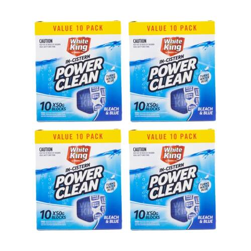 4x 10pc White King In-Cistern Power Clean Toilet Blocks Value Pack 50g