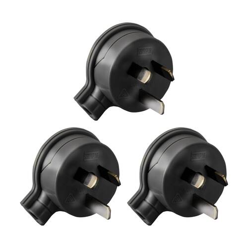3PK Hpm 3 Pin Flat Plug Top Black 106/1Bl Side Entry HPM Electrical Power