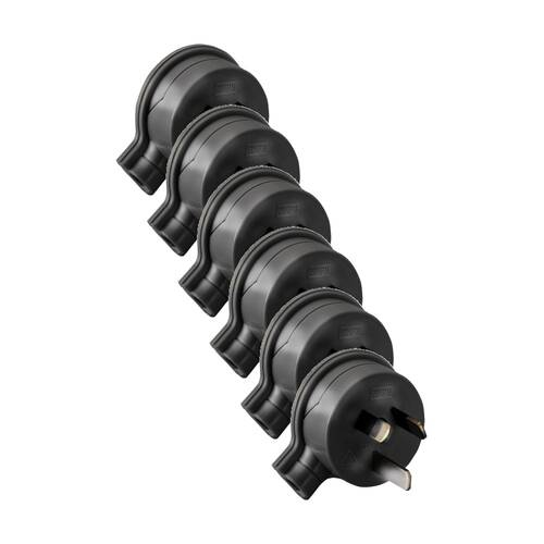 6PK Hpm 3 Pin Flat Plug Top Black 106/1Bl Side Entry HPM Electrical Power