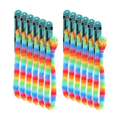 12x Paws And Claws Cara Cat Rainbow Dangler Wand Plush Crinkle Toy 1.5m