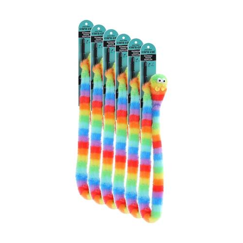 6x Paws And Claws Cara Cat Rainbow Dangler Wand Plush Crinkle Toy 1.5m