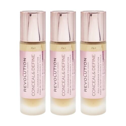 3PK Revolution Conceal & Define Foundation F5.7 Full Coverage Makeup 23ml