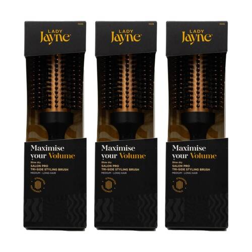 3PK Lady Jayne Tri-Side Styling Brush Volume For Medium - Long Hair Black
