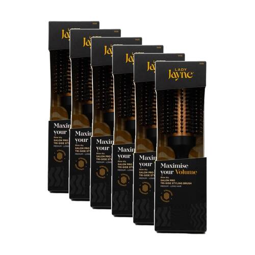 6PK Lady Jayne Tri-Side Styling Brush Volume For Medium - Long Hair Black