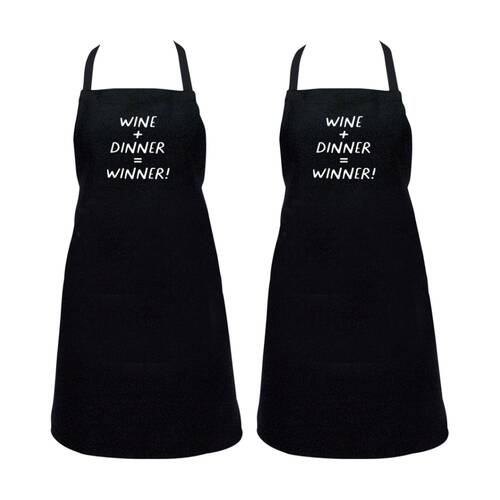 2PK Annabel Trends Black & White Kitchen Apron Wine + Dinner = Winner 60x80 cm
