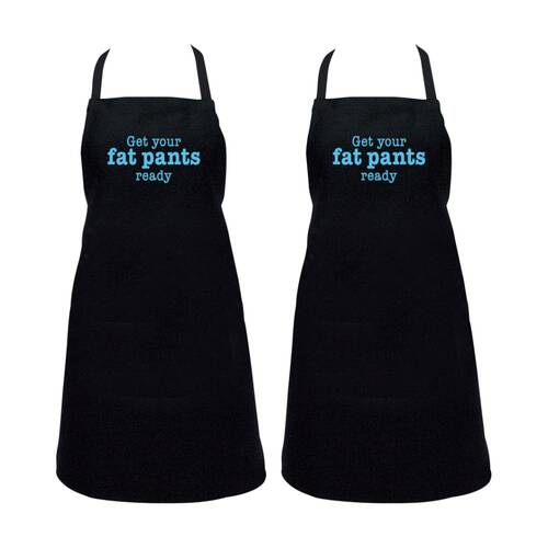 2PK Annabel Trends Black & Blue Kitchen Apron Get Your Fat Pants Ready 60x80 cm
