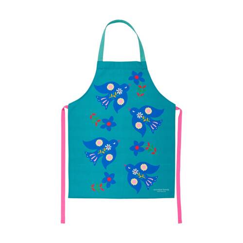 Annabel Trends Blue Kitchen Apron W/ Fiesta Bird Print 100% Cotton 60x78cm