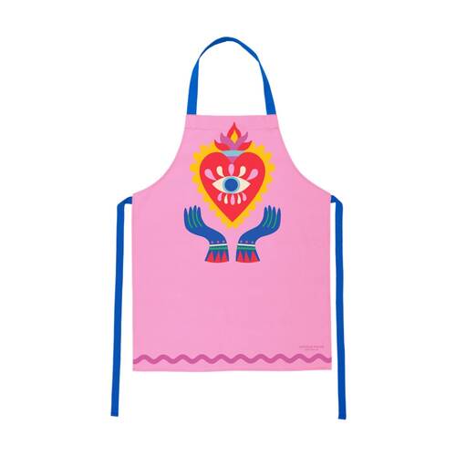 Annabel Trends Pink Kitchen Apron W/ Fiesta Heart Print 100% Cotton 60x78cm