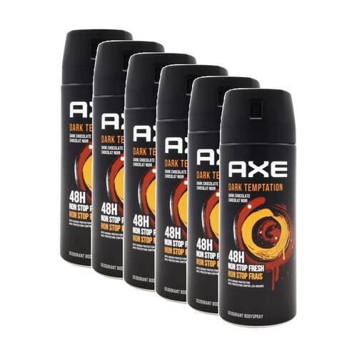 6PK AXE Deodorant Bodyspray Dark Temptation 48H Non Stop Dark-Chocolate 150mL
