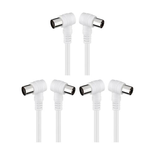 3PK Goobay Angled Antenna Cable <70 dB M/F 10M Double Shielded Coax - White