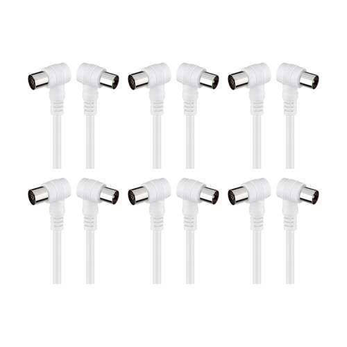 6PK Goobay Angled Antenna Cable <70 dB M/F 10M Double Shielded Coax - White