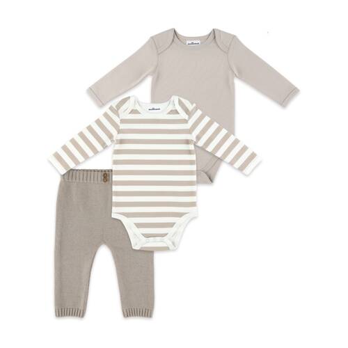 3pc The Peanutshell Baby Long Sleeve Bodysuit & Knitted Leggings Cotton Tan