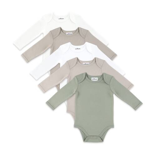 5pc The Peanutshell Baby Snap Front Long Sleeve Bodysuit Cotton Neutral/Sage