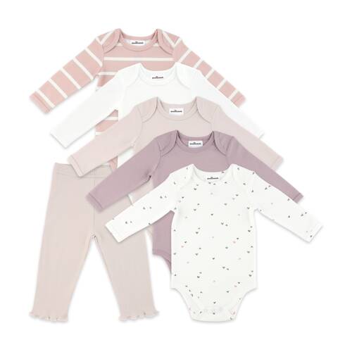 6pc The Peanutshell Baby Long Sleeve Bodysuit & Leggings Basics Cotton Pink