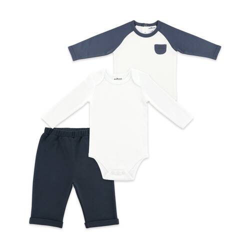 3pc The Peanutshell Baby Long Sleeve Top/Pants W/ Bodysuit Playwear Navy