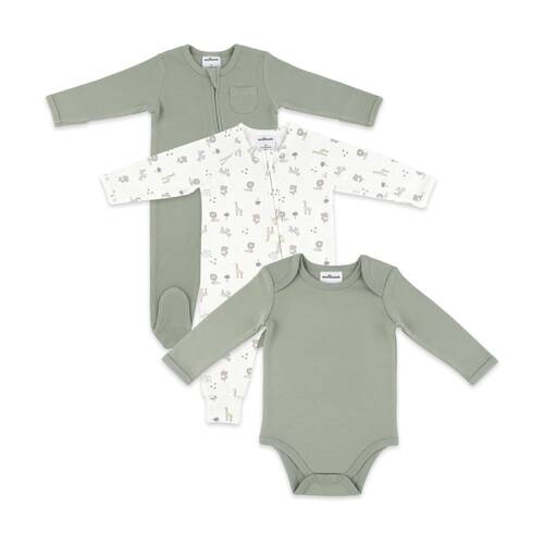 3pc The Peanutshell Baby Ribbed Footed & Footless Romper W/ Bodysuit Sage
