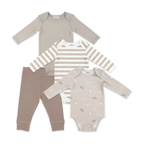 4pc The Peanutshell Baby Long Sleeve Bodysuit & Leggings Set Cotton Neutral