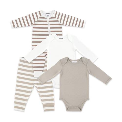 4pc The Peanutshell Baby Long Sleeve Bodysuits/Romper/Leggings Natural