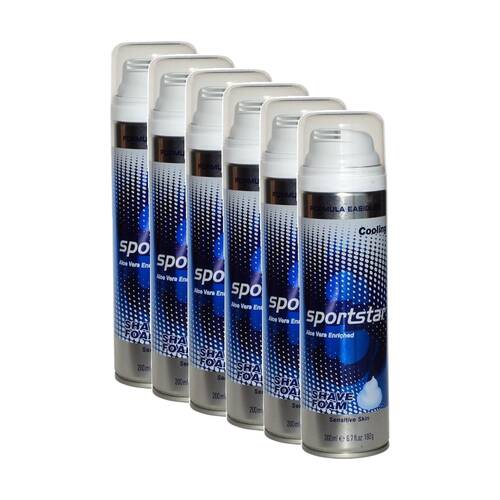 6PK Sportstar Shaving Foam Suitable For Sensitive Skin 200mL Aloe Vera Enriched
