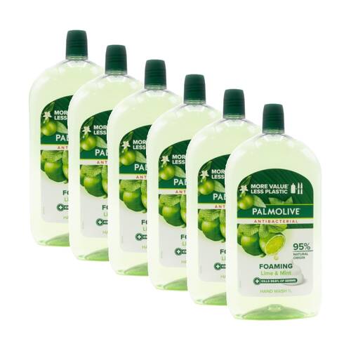 6PK Palmolive Naturals Nourishing Foaming Hand Wash 1L Refill Bottle Lime & Mint