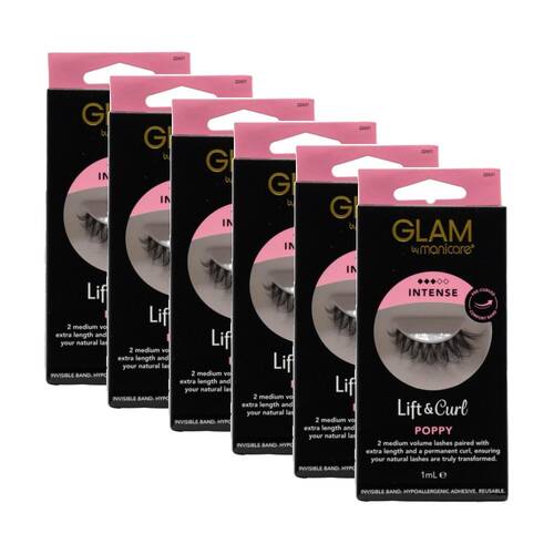 6PK Manicare Glam Lift & Curl 2 Wispy Lashes W/ Comfort Band 1ml Intense Poppy